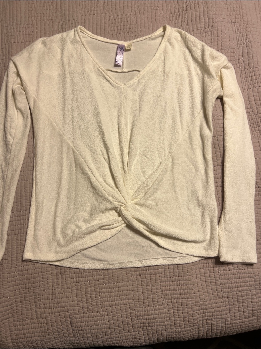 Alya Cream Twist-Knot Long Sleeve Tee